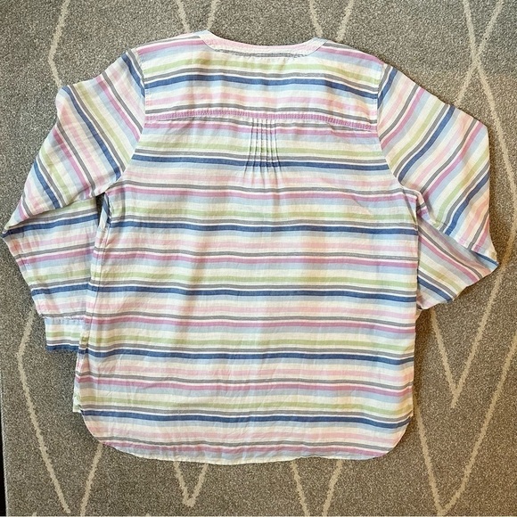 Talbots White Pink Blue Mint Striped Linen Tunic Top - Picture 2 of 4